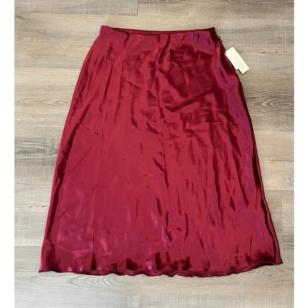 NWT Tash + Sophie Burgundy Silky Midi Skirt